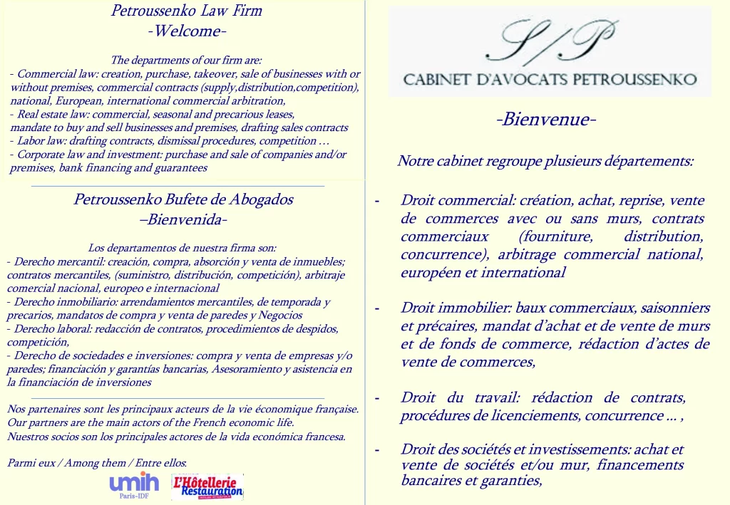 Droit commercial, Droit du travail, Droit immobilier & Droit des sociétés - Cabinet d'avocat Petroussenko sur Paris